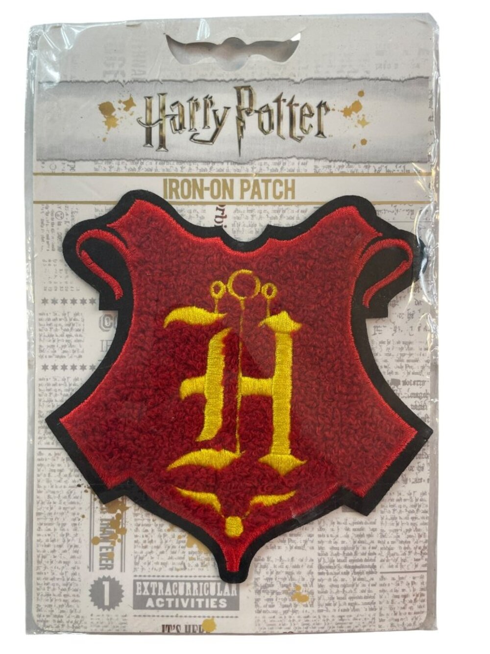 Harry Potter Iron-On Patch Hogwarts Emblem Red & Yellow Official Bioworld NEW